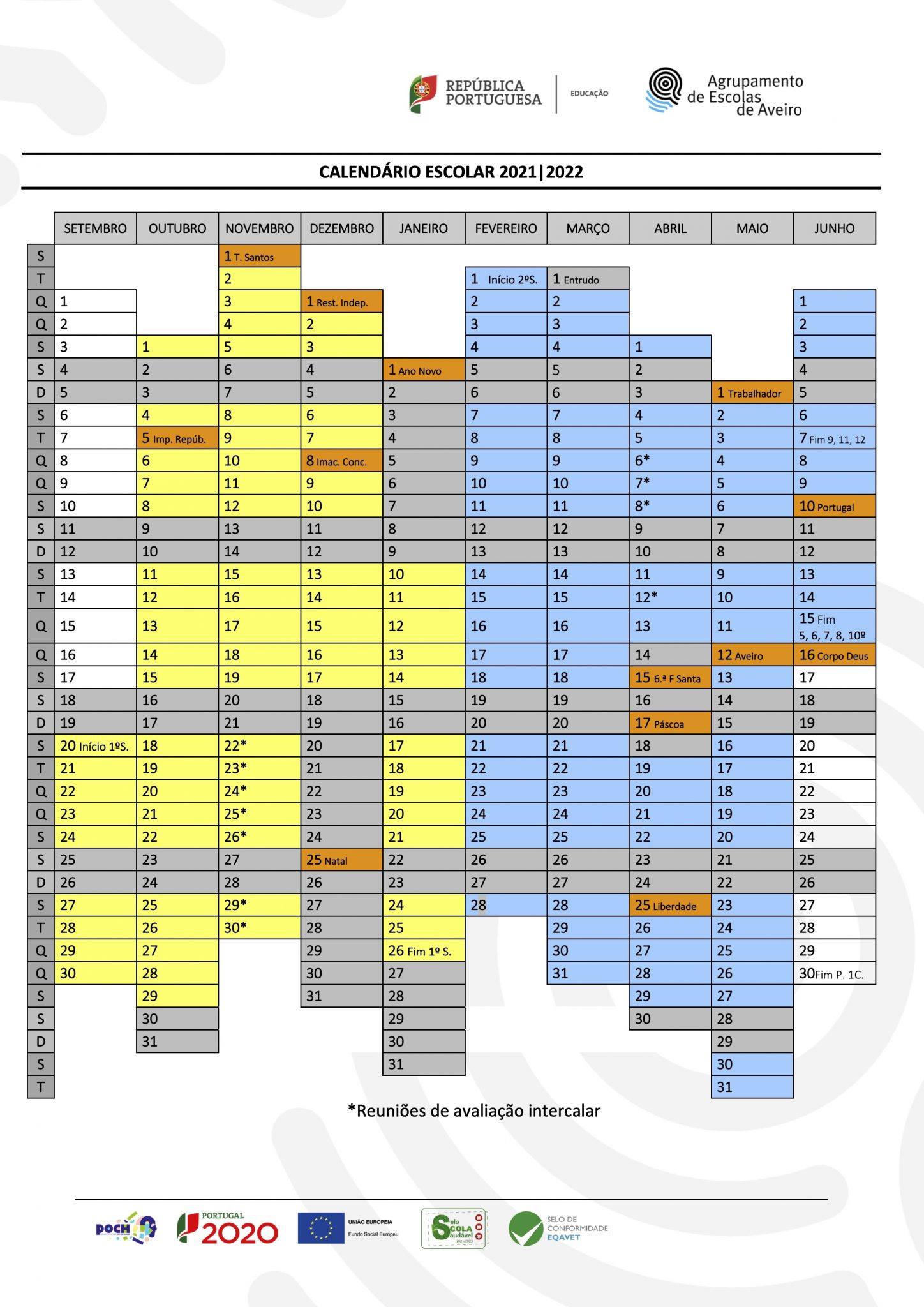 Calendário Escolar 2122 Agrupamento De Escolas De Aveiro 3866