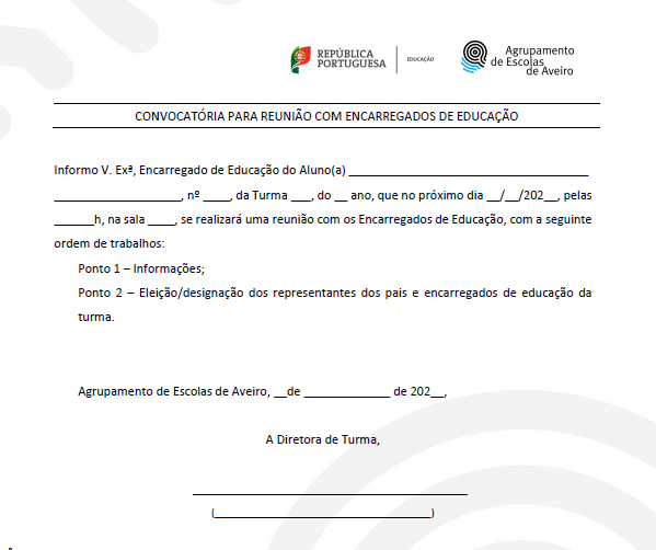 Convocatória Encarregado de Educação